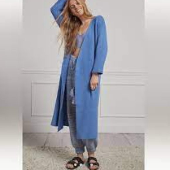 AMADI Anthropologie Long Sweater Cardigan Duster Rib Knit Blue size S - Picture 2 of 13